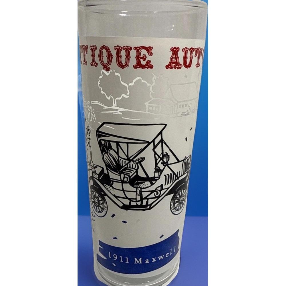 Glass Tumbler Antique Autos‎ Theme 1911 Maxwell Tall White Frosted Vintage EUC
